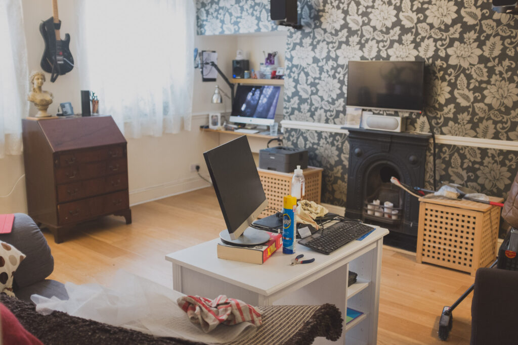 Lounge, halfway through tidying