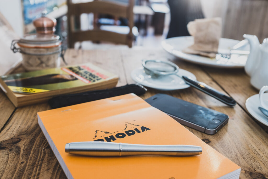 Rhodia pad on cafe table
