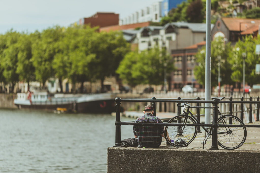 Cyclist taking a break